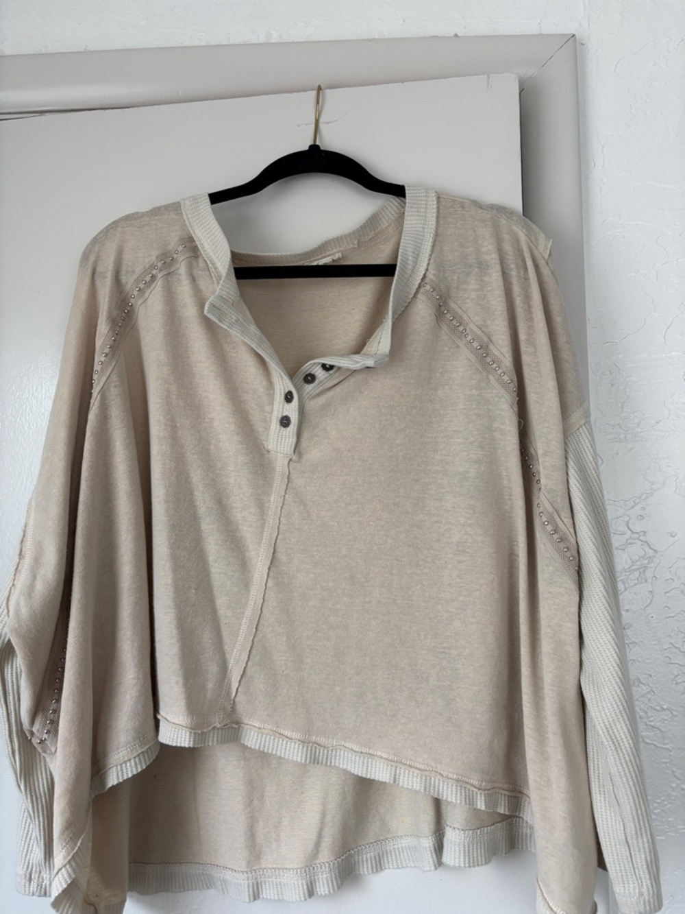 POL Beige Pullover with Studded Seam Detail